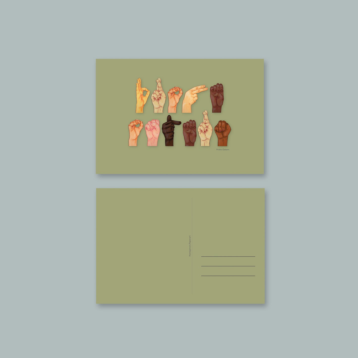 Postkarte sign language "Frohe Ostern"