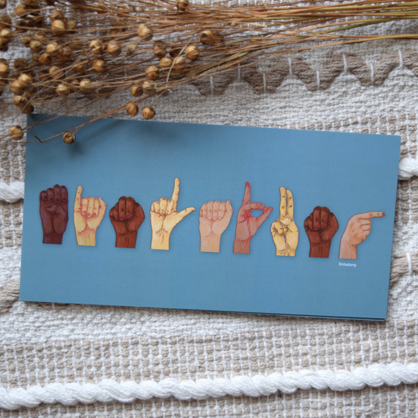 Postkarte sign language "Einladung"