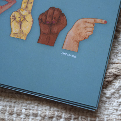 Postkarte sign language "Einladung"