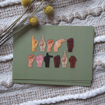 Postkarte sign language "Frohe Ostern"