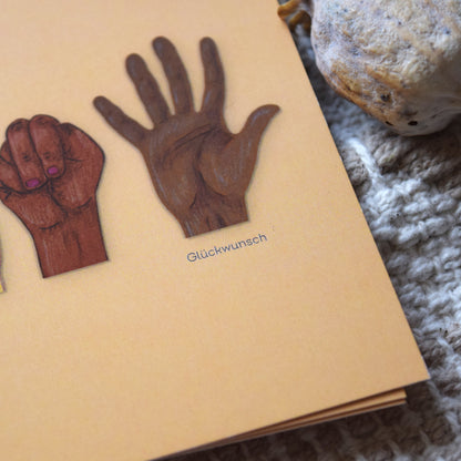 Postkarte sign language "Glückwunsch"