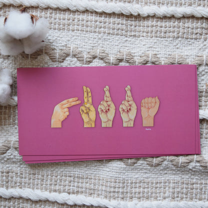 Postkarte sign language "Hurra"