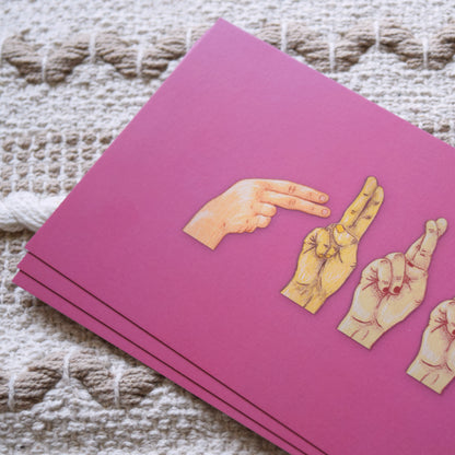 Postkarte sign language "Hurra"