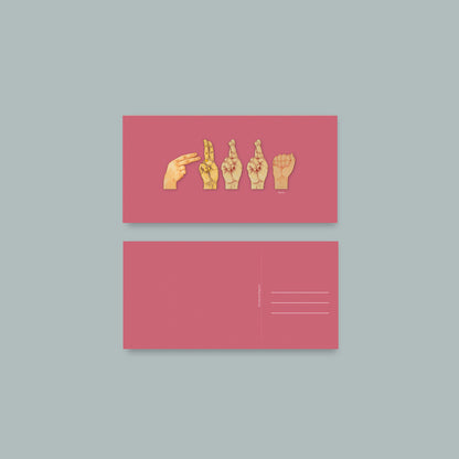 Postkarte sign language "Hurra"